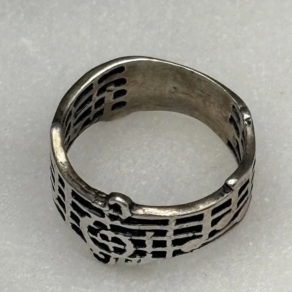 Vintage Sterling Silver Ring Music Treble Cleff Size 5.5 Wide Band Teacher